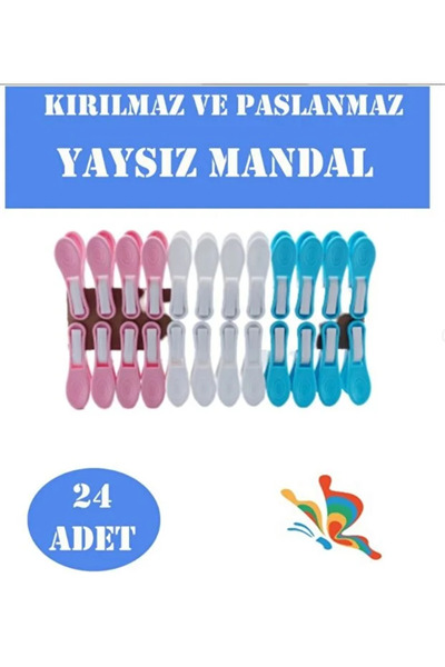 Yüsra Shop 24 Adet Kırılmaz Mandal Çamaşır Mandalı Yaysız Iz Yapmayan Plastik...