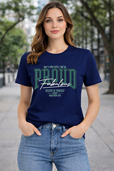 herkesemoda Proud Print Detailed Basic T-Shirt