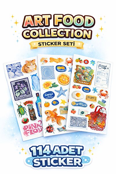 LABELOVE 114’lü Art & Food Sticker Seti | Vintage, Meyve, Balık, Sanat Temalı...