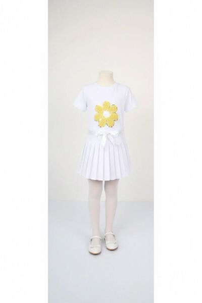 Zeta Group Costum pentru ocazii speciale pentru fete, cu fustă albă și imprim...