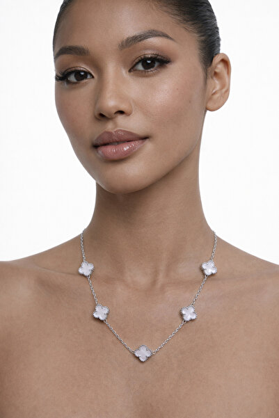 Marca Accessories Beyaz Yonca Detaylı Gümüş Kolye