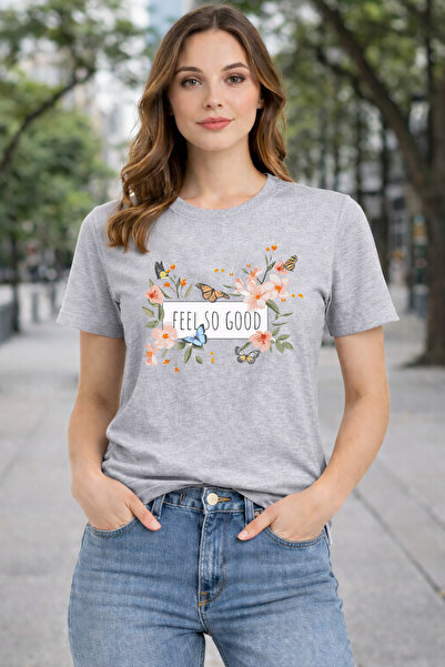 herkesemoda Tricou de bază cu imprimeu și detalii Feels So Good