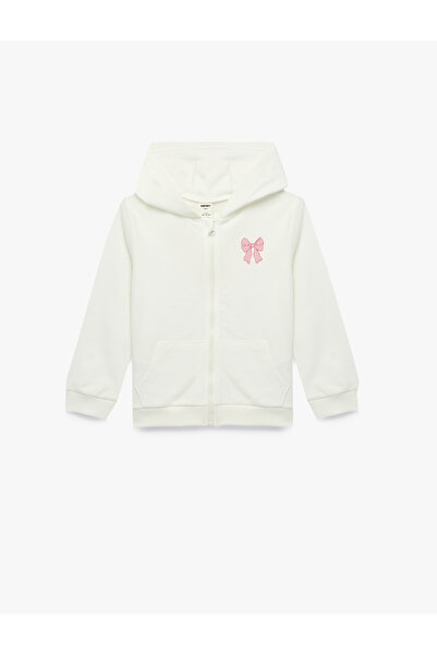 Koton Дългоръкава памучна блуза с качулка, детайли с панделки и цип