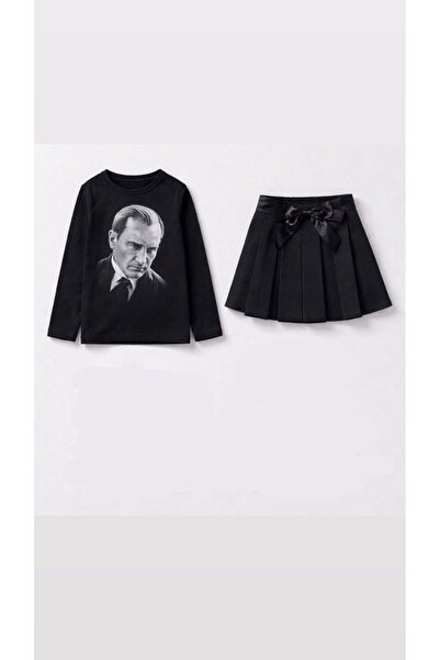 Zeta Group Tricou negru Ataturk și fustă neagră pentru fete, costum pentru oc...