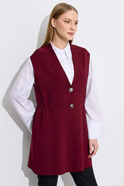 Tığ Triko Belden Büzgülü Rayon Yelek BORDO