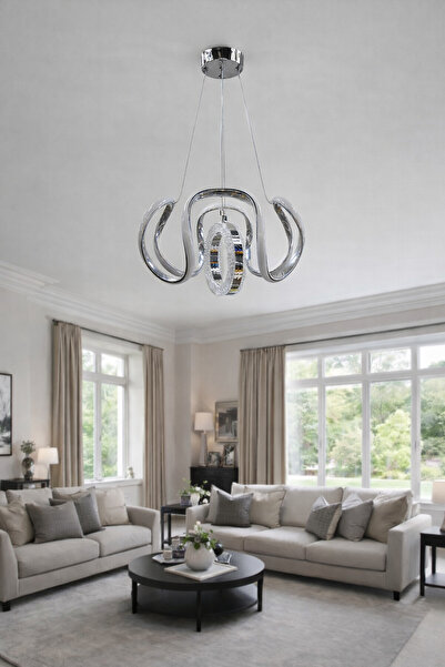 TREND DÖRT KOLLU DRON GÜMÜŞ HALKALI LED AVİZE