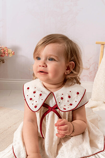 Momercy Kız Bebek Yakası Gül Nakışlı Elbise