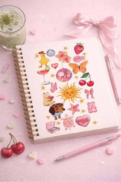 LABELOVE Pink Pony Sticker Seti | 90+ Tasarım | Pembe, Çilekli, Coquette Planner Etiketleri
