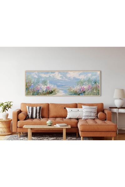 woodhomeworks Tek Parça Gerçek Ahşap Yatay Panorama Çerçeveli Tablo çiçek tar...