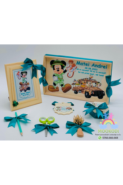 OEM Tăviță moț personalizată, 7 piese, "Mickey 2" verde smarald