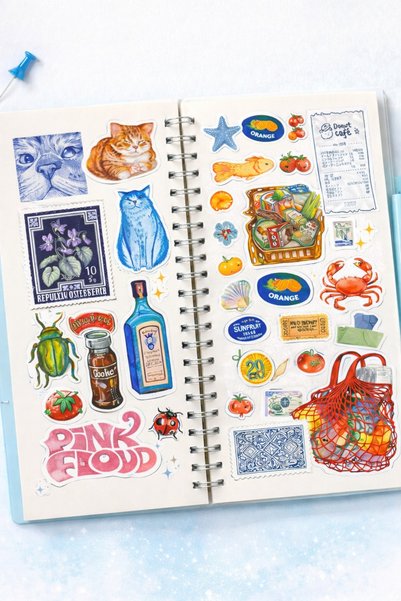 LABELOVE 114’lü Art & Food Sticker Seti | Vintage, Meyve, Balık, Sanat Temalı Dekoratif Etiket