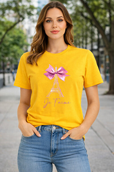 herkesemoda Je Time Print Detailed Basic T-Shirt