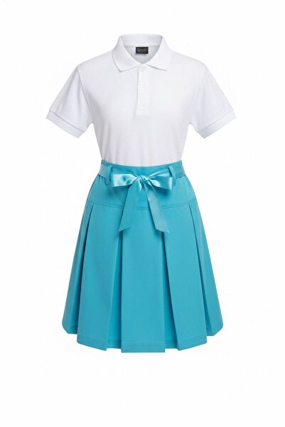 Zeta Group Costum pentru fete cu fustă albastră și tricou alb pentru ocazii s...