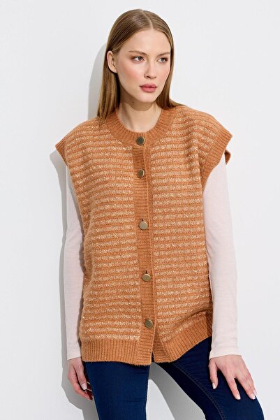 Tığ Triko Pul Detaylı Triko Yelek SOMON