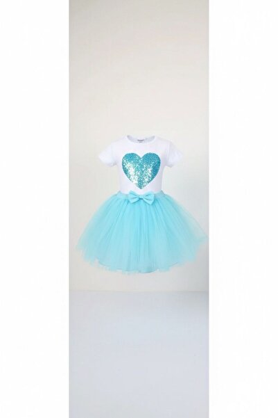 Zeta Group Момичешки комплект със синя тюлена пола и костюм с форма на сърце ...