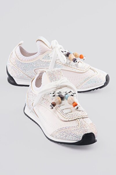 Mubiano Women's Sneaker Flat Sole Stone Bead Detailed Stretch Sports Shoes Zy...