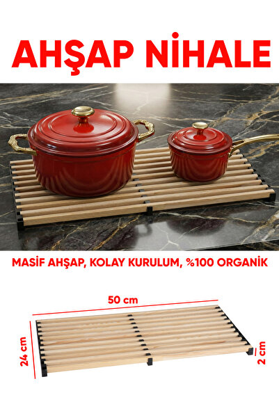 n-wood Nihale Masif ahşap tencere çaydanlık altı 50x24 cm büyük boy