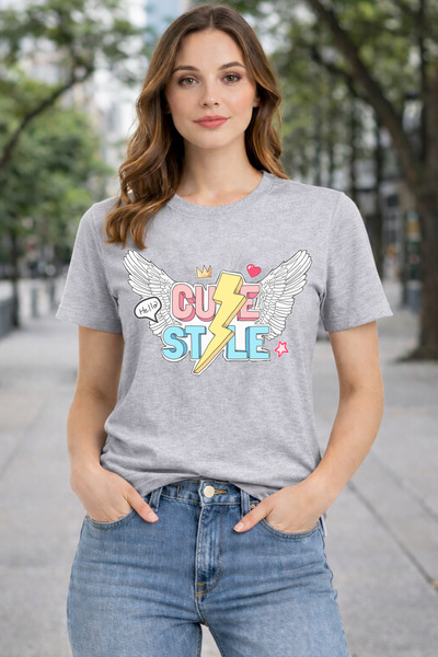 herkesemoda Cute Style Print Detailed Basic T-Shirt