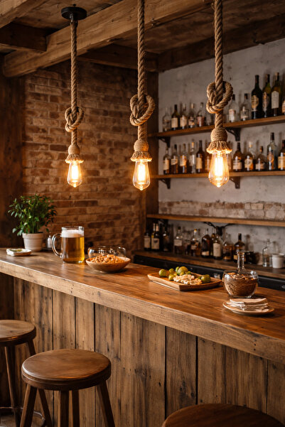 OEM Pendant cable with natural rope 1.5 m, rustic/vintage style. Gold decor f...