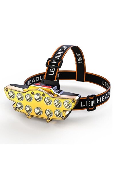 ZanaCasei Headlamp, 12 LED, Waterproof, USB Rechargeable, Gold