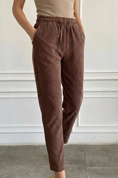 yb yağmur butik Βελούδινο παντελόνι με στενό τελείωμα και ελαστική μέση