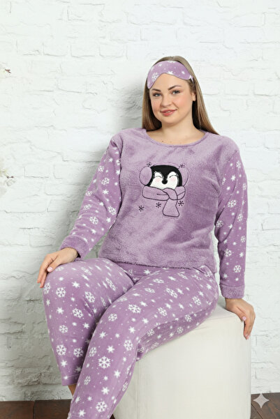 Akasya طقم بيجامة نسائي من الصوف بأكمام طويلة وجيب مقاس كبير