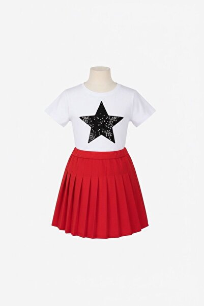 Astra Plus Fusta roșie pentru fete cu detalii stele negre Costum pentru ocazi...