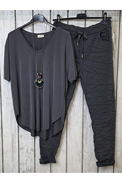 pudubutik V-Neck Jersey T-Shirt Anthracite Gray