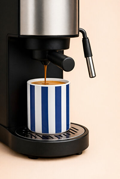 megodesignn Navy Blue Striped Ceramic Espresso & Turkish Coffee Cup – 100 ml