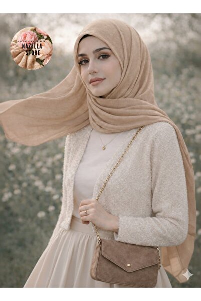 Nazellaa Ütü Gerektirmeyen Bambu Kraş Şal Açık Vizon