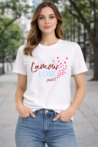 herkesemoda تي شيرت أساسي بتفاصيل طباعة لامور لوف