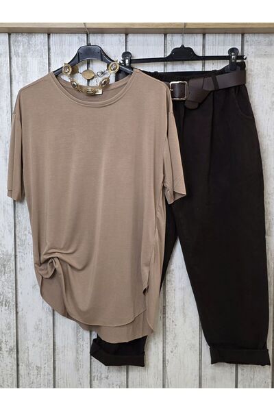 pudubutik Belted Gabardine Trousers Brown