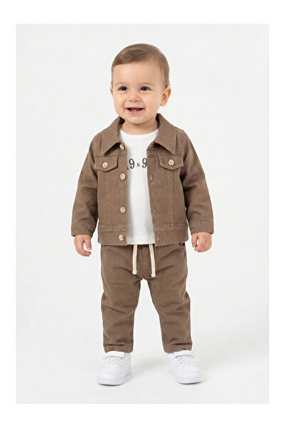 Mini Baray 3-Piece Daily Combination Set (Jacket, Pants, T-Shirt) - 1074-Brown