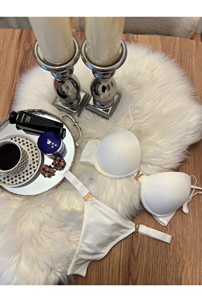 ohminishe Beyaz V Model Destekli Sütyen Külot Takım