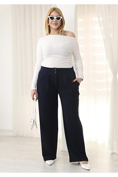 Siyezen Plus Size Lycra Pleated Palazzo Trousers