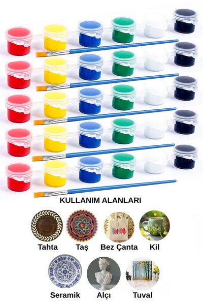 kutuTR 5’li Akrilik Boya Seti + 5 Adet Fırça – Çok Amaçlı Hobi ve El Sanatlar...