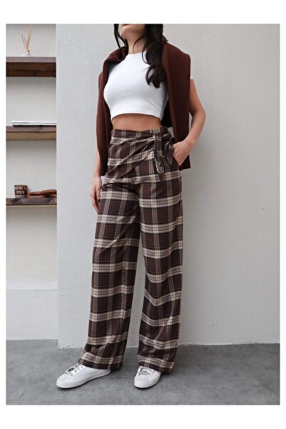 ESRAHELVACI Scarf Detail Straight Cut Plaid Trousers