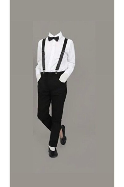 Astra Plus Pantaloni negri cu bretele pentru băieți, cămașă cu papion, ținută...