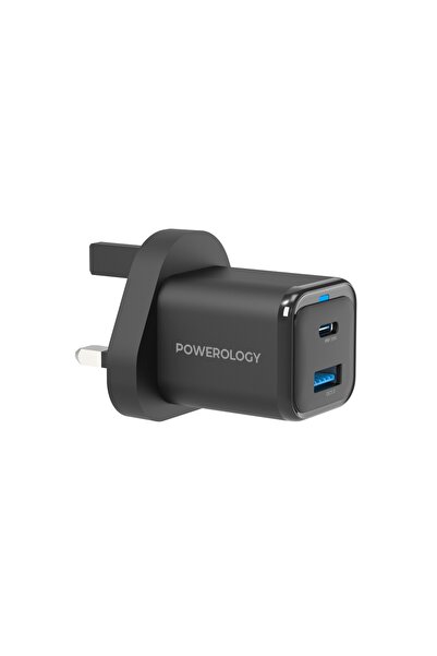 Powerology 35W PD QC 1xUSB-C 35W And 1xUSB-A 18W GaN Charger UK With USB-C Cable