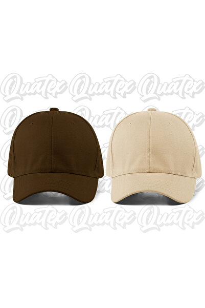 QUATEX Basic Hat 2-Pack – Cream and Brown 100% Cotton Gabardine Unisex Model