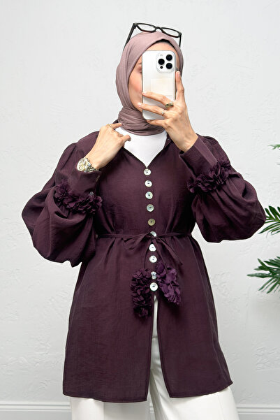Salih Çelebi Floral Accessory Shirt 0064 - Mürdüm