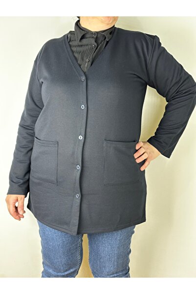 YAŞAR TRİKO Women's Navy Blue Jacquard Long Sleeve V-Neck Buttoned All-Season...