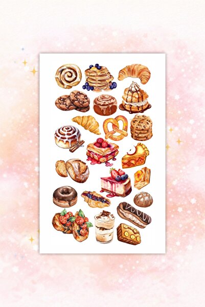 LABELOVE 96’lı Sweet Bakery Sticker Seti | Pasta, Waffle, Croissant Temalı Dekoratif Etiket