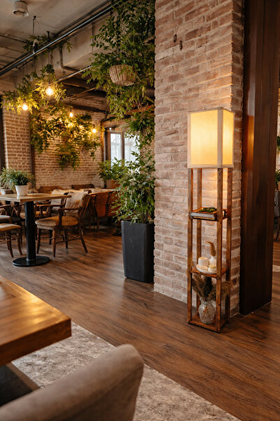 Auro home Minimal Ahşap Köşe Lambader – Raflı Tasarım Dekoratif Aydınlatma