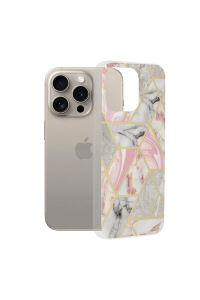 Techsuit iPhone 15 Pro Max Marble, Pink Hex Case