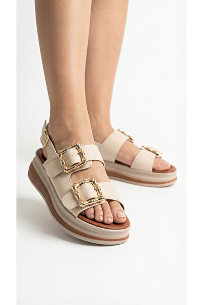 Limeo Sandale de vară pentru femei, cu toc înalt, cu cataramă dublă aurie, de...