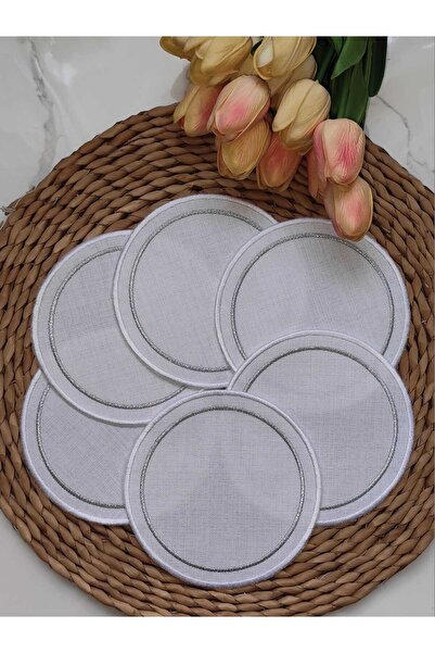 NESTURE Yuvarlak Beyaz GÜMÜŞ Nakışlı Linen Keten Kokteyl Peçete 6’lı - Kahve ...