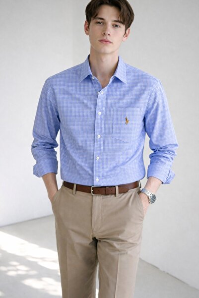 STITCH by MH Light Blue Checkered Cotton Formal Shirt