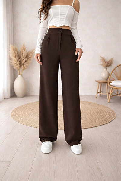 Lighter Jeans Acı Kahve Yüksek Bel Bol Paça Kumaş Pantolon – Şık, Rahat, Pala...