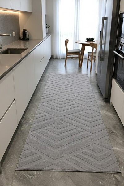 VOPTEKS Gri Peluş Halı Mutfak Halısı Kaymaz Taban Makinede Yıkanabilir Gri Pe...